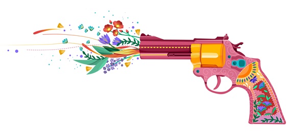 Gun shooting with flowers