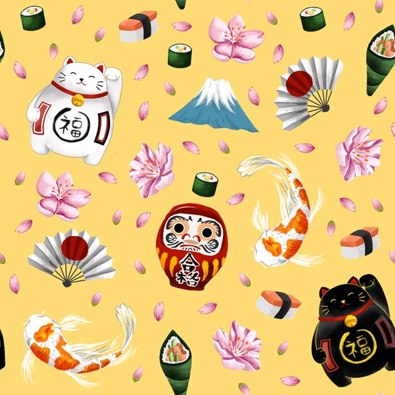 Japanese symbols on yellow background
