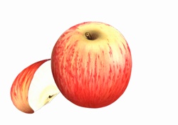 Close up of Royal Gala apples on white background