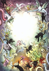 Fantasy image of various creatures in circle