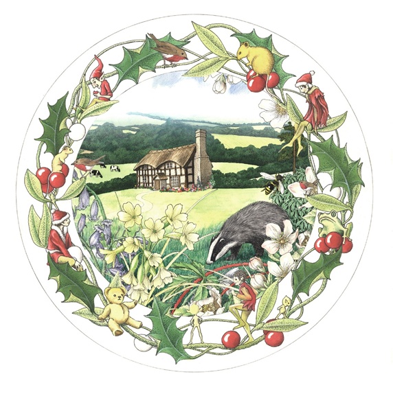 Christmas wreath with view of countryside
