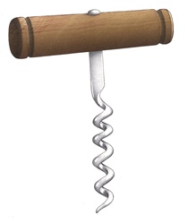 Wooden corkscrew on white background