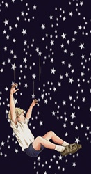 Boy falling down with stars in background