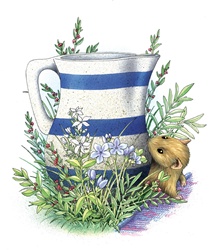 Mouse smelling jug standing in flowers