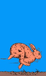 Running hare on blue