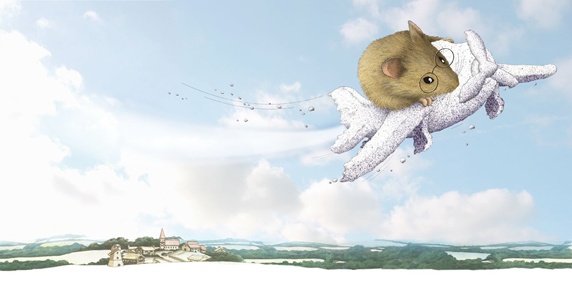 Illustration of mouse flying on plane
