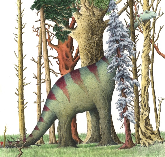 Dinosaur among trees