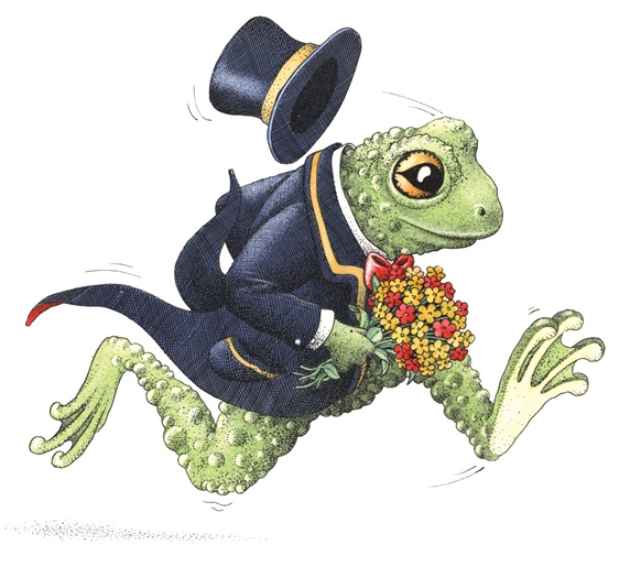 Running frog in suit