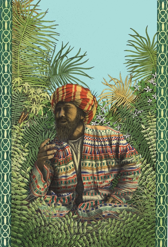 Man wearing turban in ferns