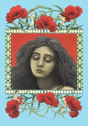 Portrait of woman in flowery frame