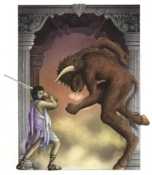 Theseus fighting minotaur