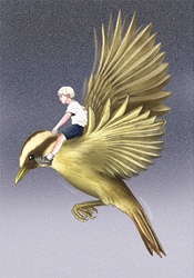 Boy flying on bird