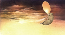 Mouse with balloon in sky