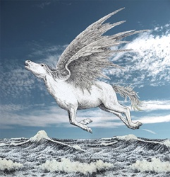 Pegasus flying over sea