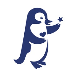 Penguin holding heart and star