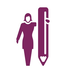 Silhouette of woman holding big pencil