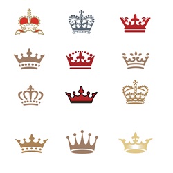 Assorted crowns on white background