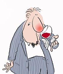 Surprised man in suit with wine glass