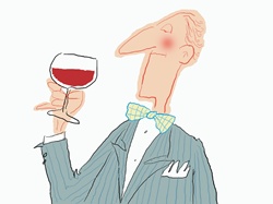 Man in suit with wine glass on white background