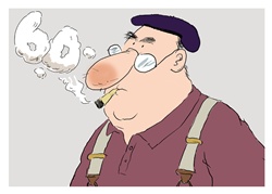 Old man in beret smoking cigarette