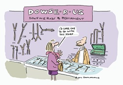 Woman in dowsing rod shop