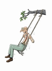 Elderly man having fun on rope swing