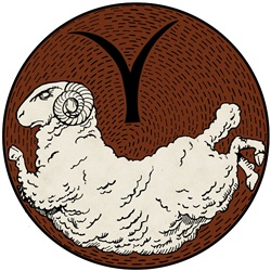 Aries, brown round astrology sign