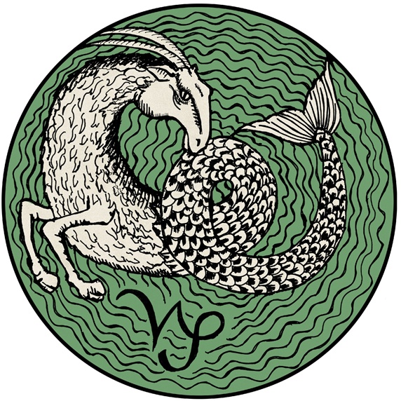 Capricorn, green round astrology sign
