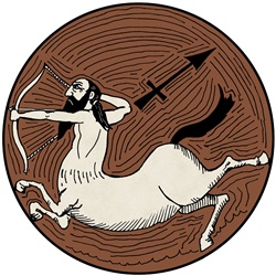 Sagittarius, brown round astrology sign