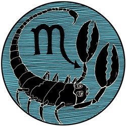 Scorpio, blue round astrology sign