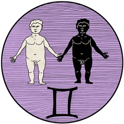 Gemini, purple round astrology sign