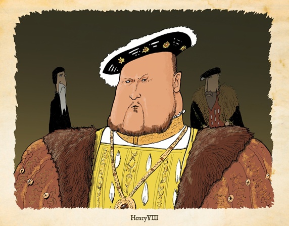 Portrait of king Henry VIII, staff people in background Stock Images