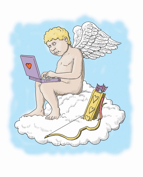 Cupid using laptop instead of bow and arrow