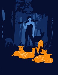 Female hunter stalking deer