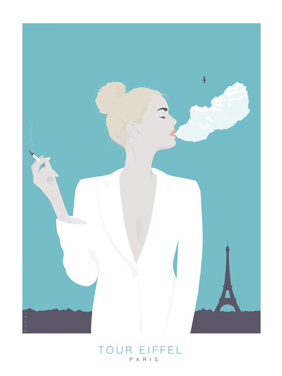 Woman smoking in front of Eiffel tower