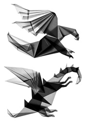 Origami dragon and eagle