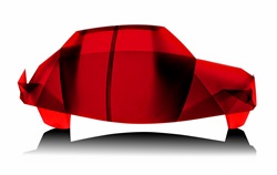 Red car made from translucent folded paper