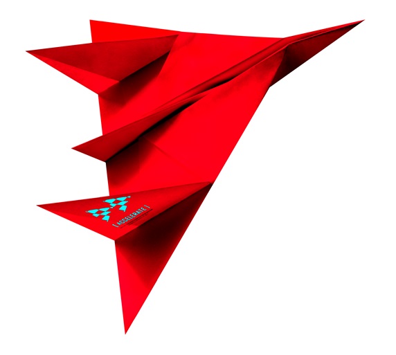 Red paper airplane on white background