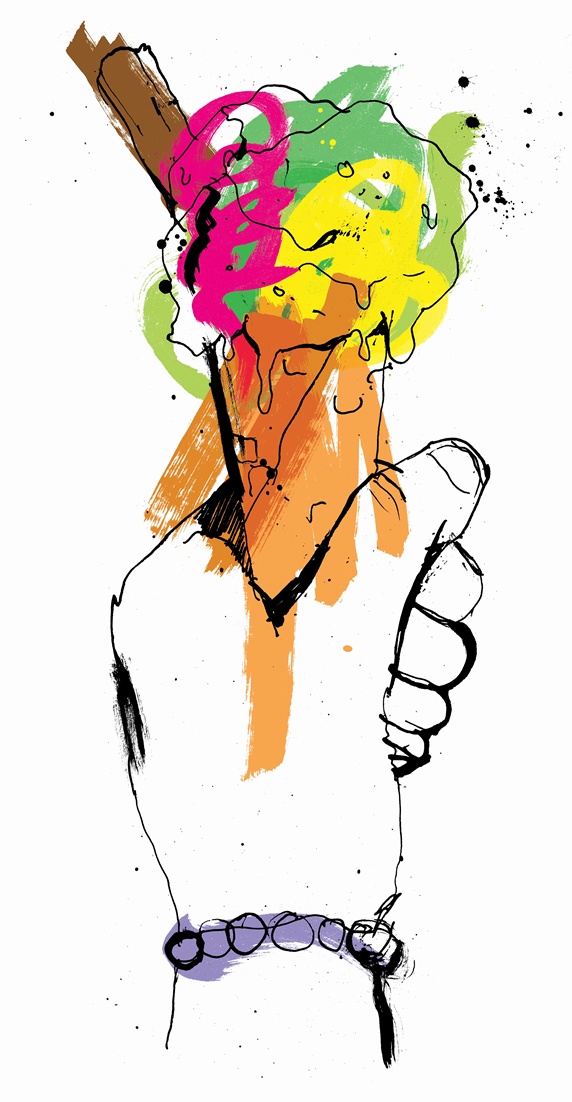 Hand holding multicolored ice cream