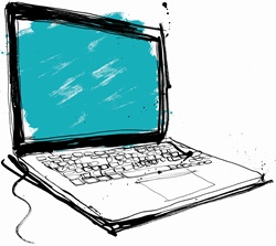 Close up drawing of laptop with blank screen