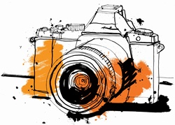 Close up drawing of SLR camera