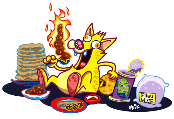 Cat eating hot food