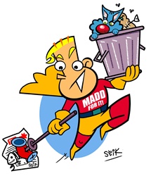 Superhero picking trash