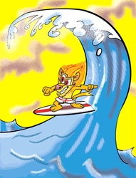 Lion surfing on sea