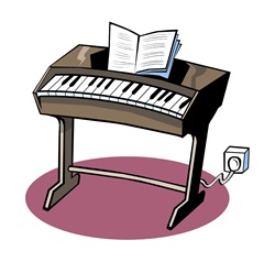 View of piano and book