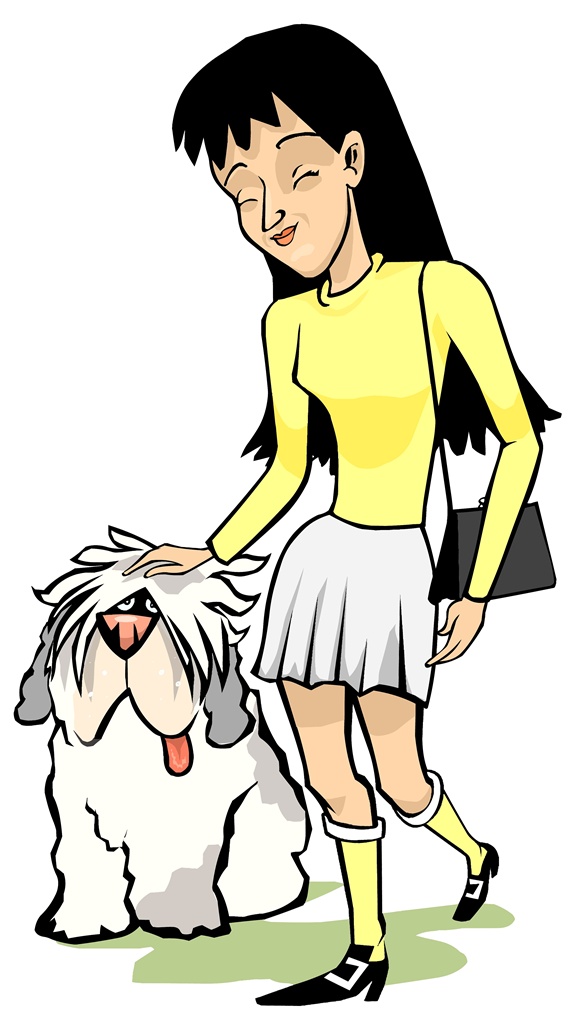 Young woman stroking dog