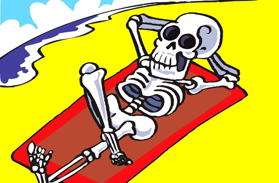 Human skeleton on beach