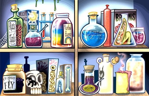 Potions on shelves