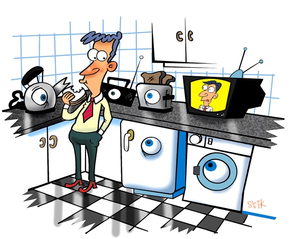 Kitchen appliances watching man