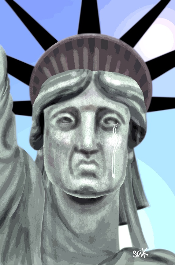 Statue of Liberty crying Stock Images